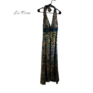 La Femme Leopard Print Formal Gown